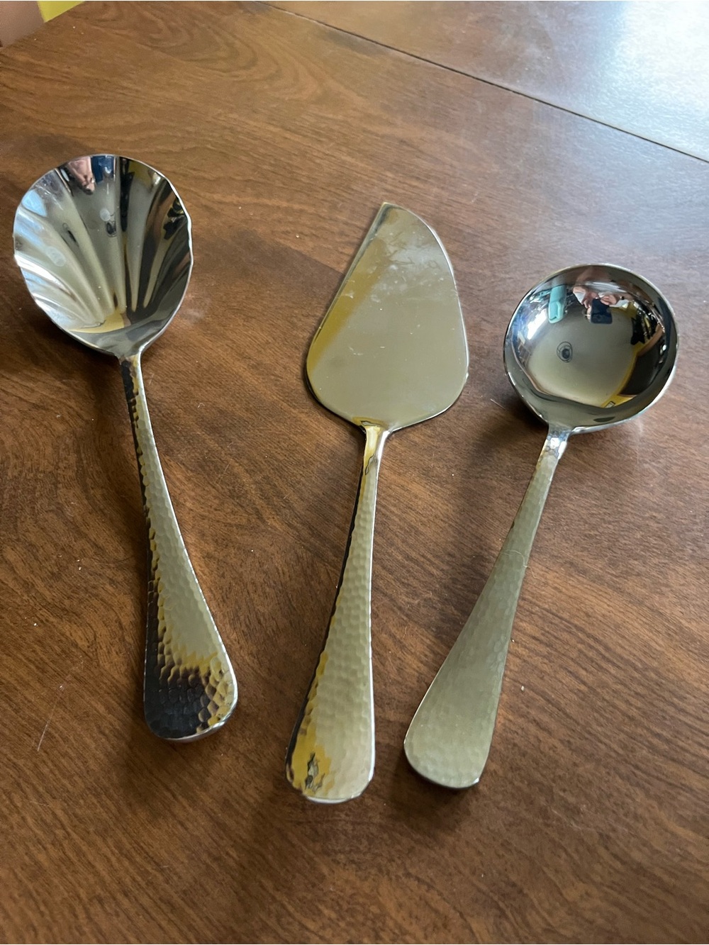 Hammered Stainless Steel Serving Spoon, Ladle & Pie Server - Silver